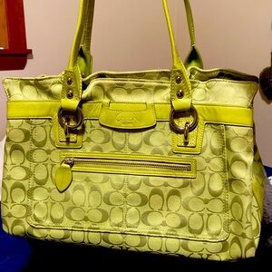 Lime Green Coach Double Pocket Shoulder Bag
